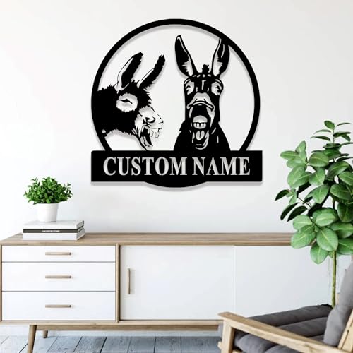 Custom Donkey Farm Metal Sign, Personalized Ranch Decor, Black Farm Gift