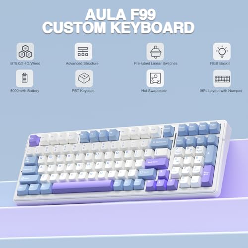 AULA F99 Wireless Gaming Keyboard, Tri-Mode BT5.0/2.4GHz/USB-C, RGB Backlit