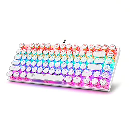 Vintage Rainbow LED Backlit Red Switch Mechanical Keyboard - 81 Key, PC/Mac, White