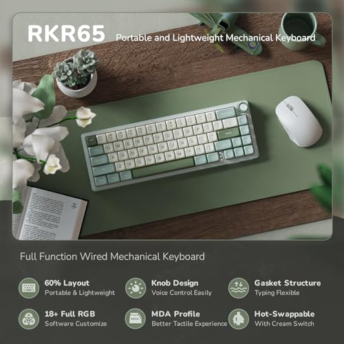 RK ROYAL KLUDGE R65 60% Wired Mechanical Keyboard, Creamy Gasket Mount RGB Backlit, PBT Keycaps, QMK/VIA