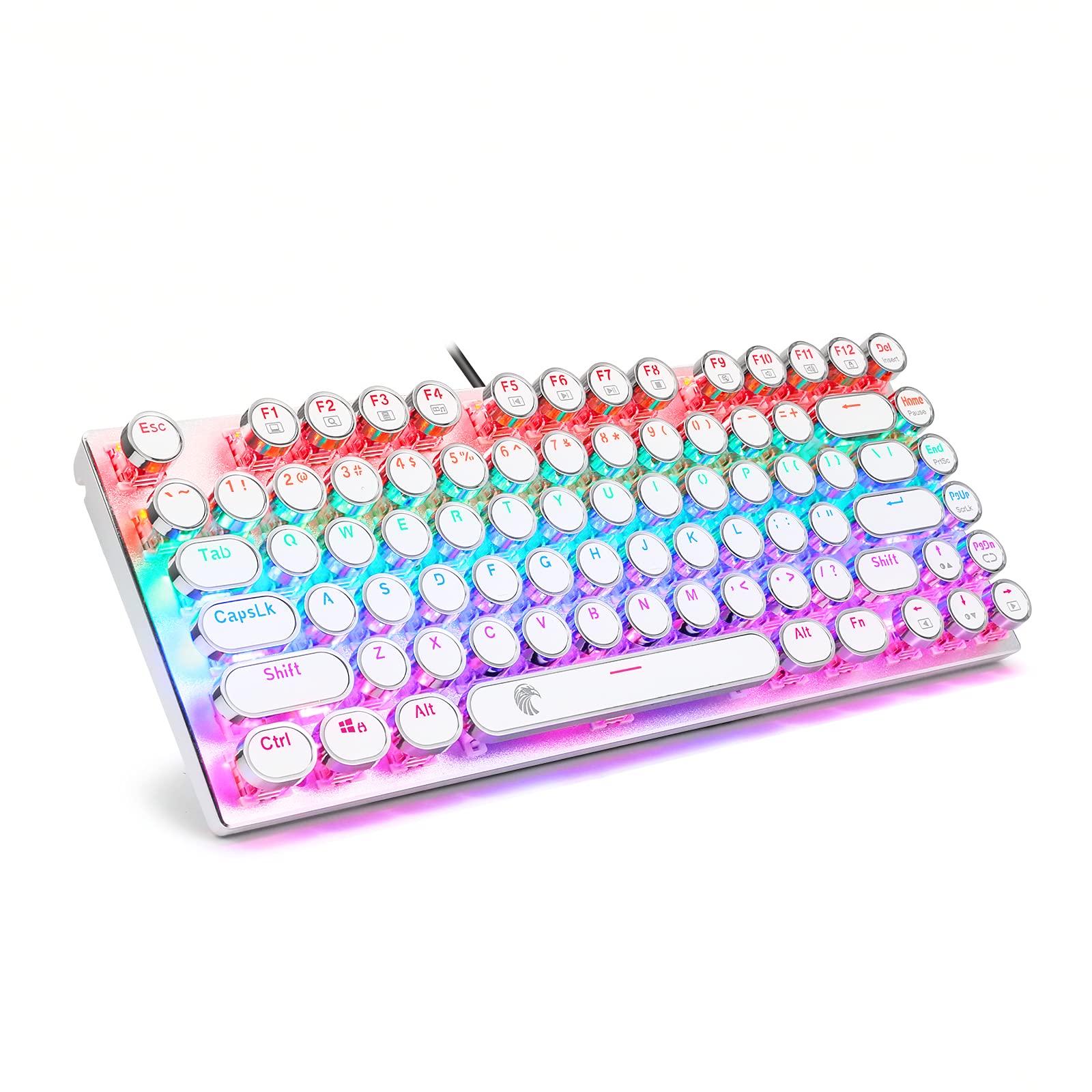 Vintage Rainbow LED Backlit Red Switch Mechanical Keyboard - 81 Key, PC/Mac, White